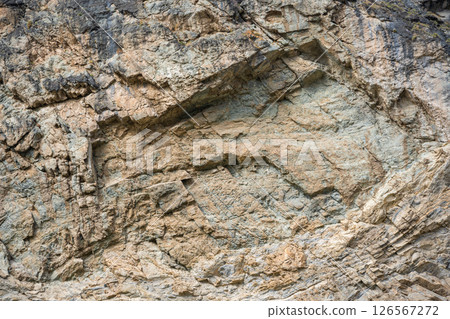 Rock formation in Chulyshman valley Altai Russia Geological layers and natural textures of mountain landscape Rock formation in Chulyshman valley Altai Russia Geological layers and natural textures of mountain landscape 126567272