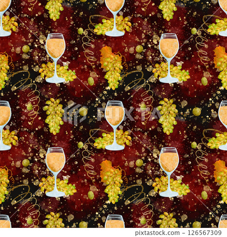 Vintage Wine Glasses designed with an enchanting Grapes Pattern for your enjoyment 126567309