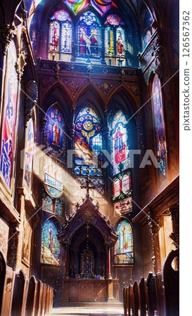 Church with stained glass 126567362