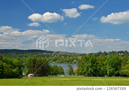 Brno Dam. Place for recreation and sports. Brno - Bystrc. - Czech Republic Europe. Beautiful spring nature with landscape and water. 126567389