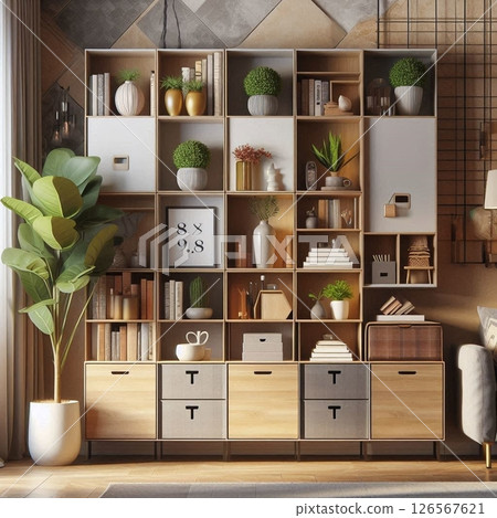 Modern living room wall storage 126567621
