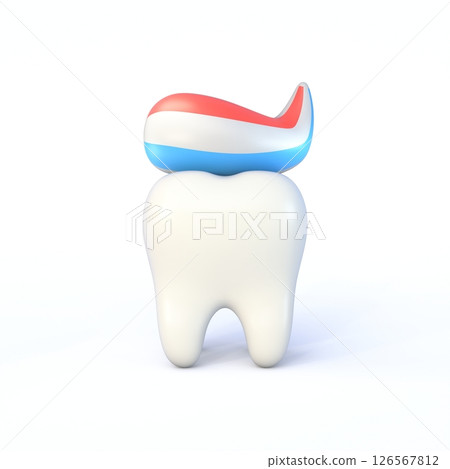 Cute cartoon style tooth with toothpaste 3D 126567812