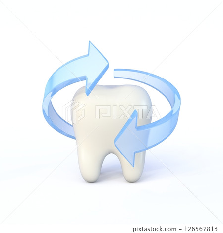 Cute cartoon style tooth with two blue arrows 3D 126567813