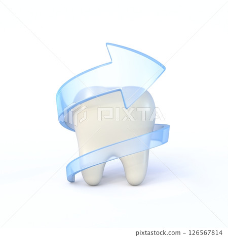 Cute cartoon style tooth with blue arrow 3D Cute cartoon style tooth with blue arrow 3D 126567814