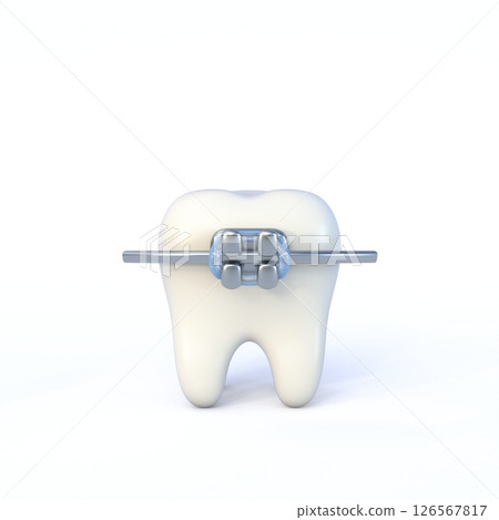 Cute cartoon style tooth with braces 3D Cute cartoon style tooth with braces 3D 126567817