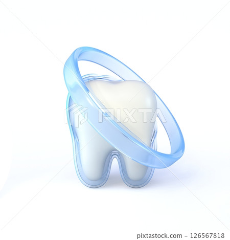 Cute cartoon style tooth with blue aura protection 3D Cute cartoon style tooth with blue aura protection 3D 126567818