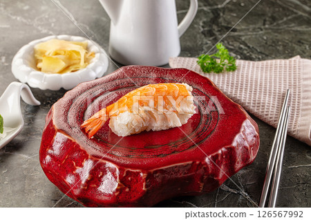 Japanese cuisine - sushi with prawn Japanese cuisine - sushi with prawn 126567992