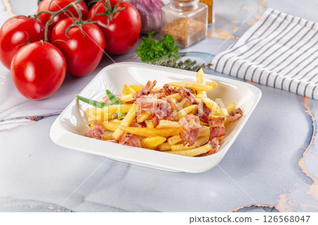 French fry potato with bacon French fry potato with bacon 126568047