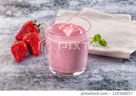 Strawberry smoothie milk shake glass 126568057