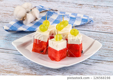 Watermelon with feta and grape Watermelon with feta and grape 126568198