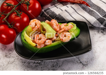 Dietary avocado cut with prawn 126568235