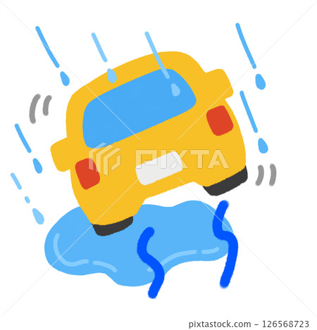 汽車在雨中打滑的插圖 126568723