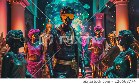 A fashionable concept, a statue of David in sunglasses stands in the hall of a modern museum along with other statues A fashionable concept, a statue of David in sunglasses stands in the hall of a modern museum along with other statues 126568774