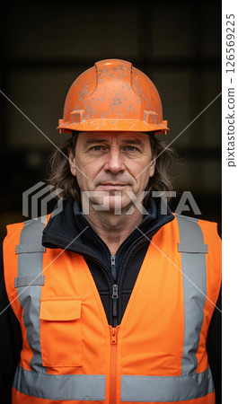 Man Orange Jacket Hard Hat Mining Man Orange Jacket Hard Hat Mining 126569225