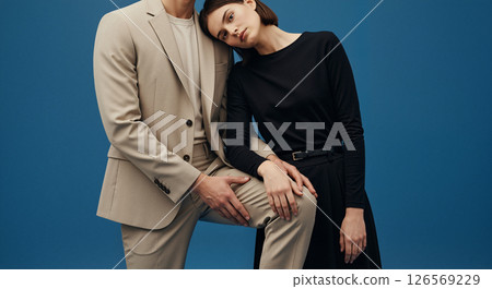 Man Woman Posing Blue Background Symmetry 126569229
