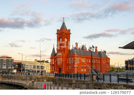 historic red building on the Cardiff waterfront 126570077
