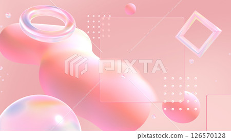Glassmorphism-style 3D space with floating glass and fluids - Pink 126570128