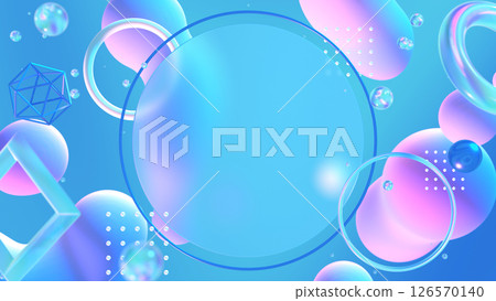 具有圓形玻璃複製空間的玻璃態三維空間-藍色 126570140