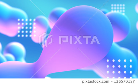 Abstract three-dimensional space with floating fluid and dot patterns - Blue 126570157