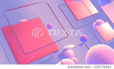Glassmorphism-style three-dimensional space with floating glass plates and fluids - Purple Glassmorphism-style three-dimensional space with floating glass plates and fluids - Purple 126570162