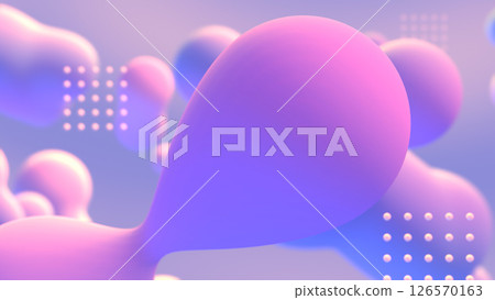 Abstract 3D space with floating fluid and dot patterns - Purple 126570163