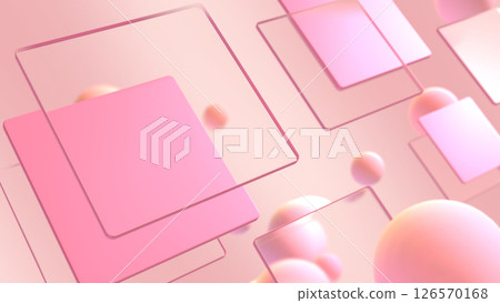 Glassmorphism-style three-dimensional space with floating glass plates and fluids - Pink Glassmorphism-style three-dimensional space with floating glass plates and fluids - Pink 126570168