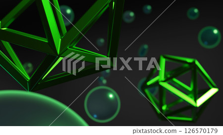 具有浮動金屬結構和玻璃的玻璃態三維空間 - 綠色 具有浮動金屬結構和玻璃的玻璃態三維空間 - 綠色 126570179