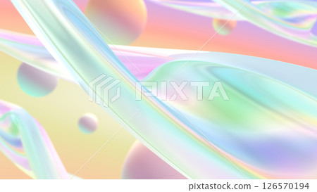 A glassmorphism-like three-dimensional space with streamlined glass and floating fluids - Rainbow A glassmorphism-like three-dimensional space with streamlined glass and floating fluids - Rainbow 126570194