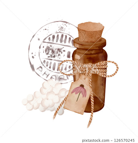 Charming Vintage Apothecary Bottle Beautifully Adorned with Dried Herb and Pearls within 126570245