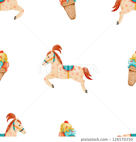 Watercolor pattern wiht horses and ice cream cones 126570350