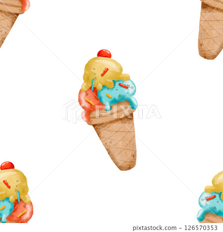 Ice Cream Cone Watercolor Pattern Ice Cream Cone Watercolor Pattern 126570353