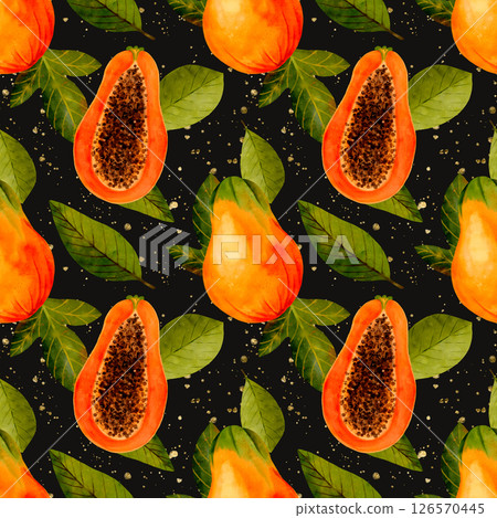 A Vibrant and Colorful Papaya Pattern Set Against a Dark Background for Art and Design 126570445