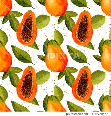 This vibrant design features a pattern of papayas and green leaves, evoking summer vibes 126570446