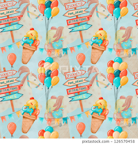 Ice Cream and Cheerful Balloons Watercolor Background 126570458