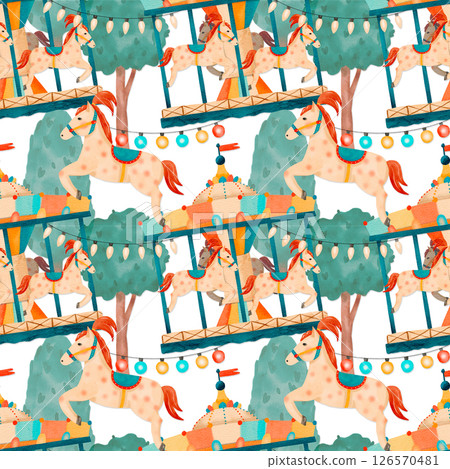 Carousel Horse watercolor seamless pattern  126570481