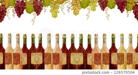 A beautiful Wine Bottles and Grapes Border Design that captures elegance and celebration 126570504