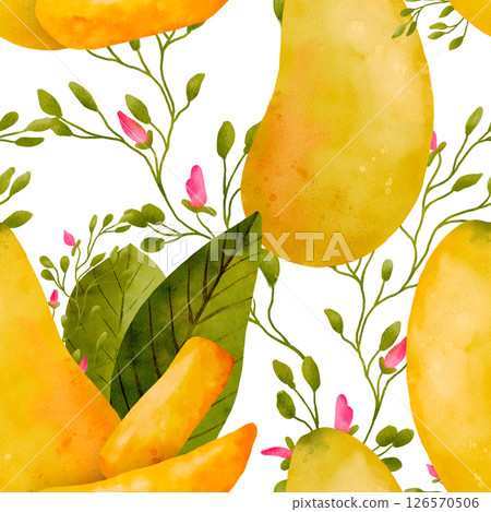 Vibrant Mango Pattern Incorporating Colorful Floral Elements and Creative Designs 126570506