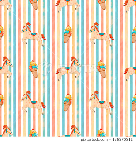 Playful Carousel Horses adorned with a delightful Ice Cream Pattern 126570511