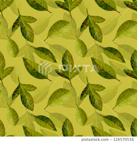 A Beautiful Leaf Pattern Set Against a Lively Green Background for Unique Textile Design 126570538