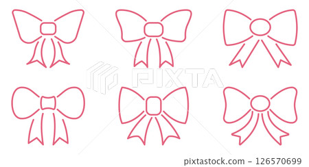 Pink Bow Tie Outline Icon Set. Decorative Ribbon And Gift Wrapping Symbol Collection. Fashion Accessory And Celebration Design. Editable Stroke. Isolated Vector Illustration 126570699