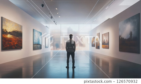 Modern Exhibition Art Gallery With Abstract Paintings Modern Exhibition Art Gallery With Abstract Paintings 126570932