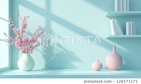 Simple 3d interior in pastel colors 126571171