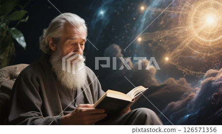 一位老智者讀一本哲學書 126571356