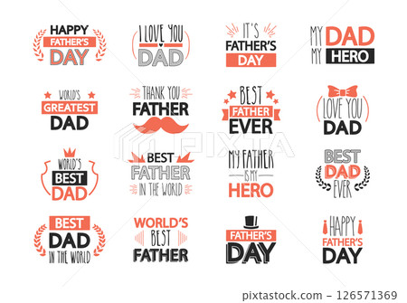 Happy fathers day badge collection with congratulation and greeting calligraphy text design Happy fathers day badge collection with congratulation and greeting calligraphy text design 126571369
