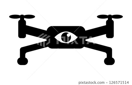 Silhouette illustration of a surveillance drone with an eye symbol built into it 126571514