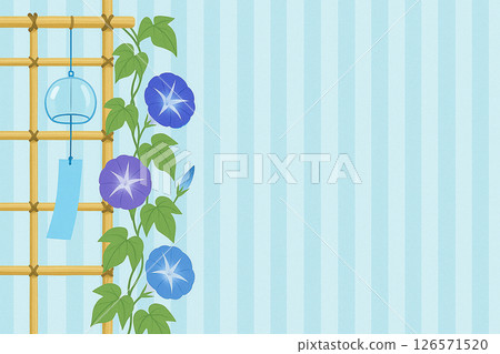 風鈴與牽牛花的清爽夏日插畫（有背景空間） 126571520