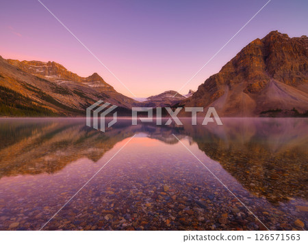 Bow lake, Alberta, Canada. Mountain landscape during sunrise. Bow lake, Alberta, Canada. Mountain landscape during sunrise. 126571563