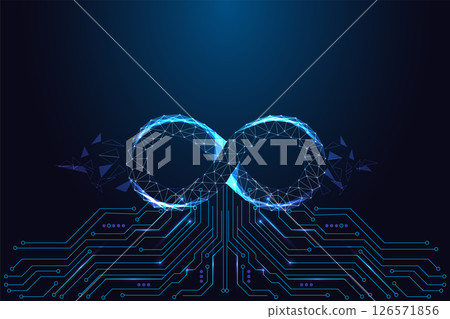 DevOps and continuous integration concept with glowing polygonal infinity symbol loop 126571856