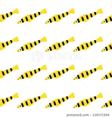 Long yellow fish seamless pattern. Tropical fish. Exotic bright fish background. 126571894