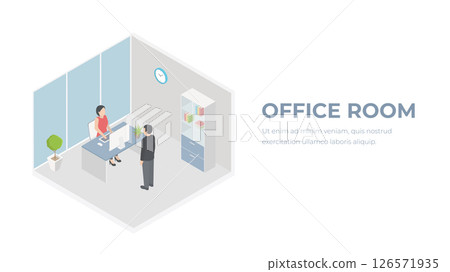 Isometric Office Room Interior Concept Vector Isometric Office Room Interior Concept Vector 126571935